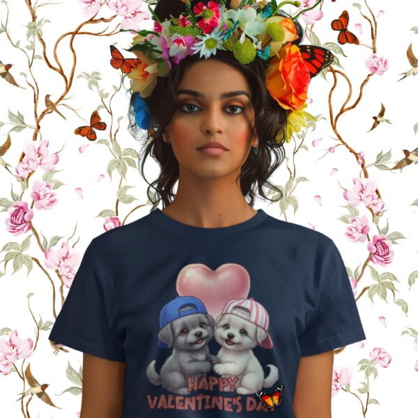 Valentine’s Day Puppies T-Shirt , Happy Valentine’s Day Cute Puppy Couple Tee, Women’s Tee