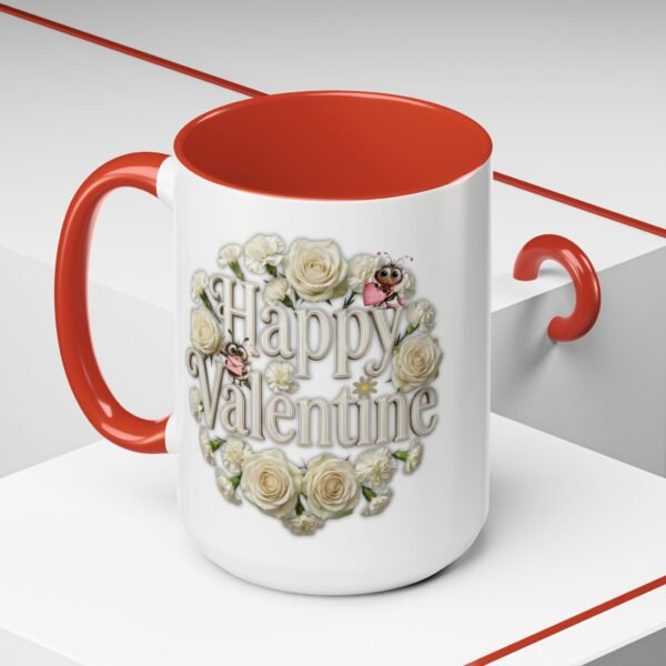 Valentine Mug , Happy Valentine Floral AccentMug, Colorful Coffee Mugs (11/15oz)