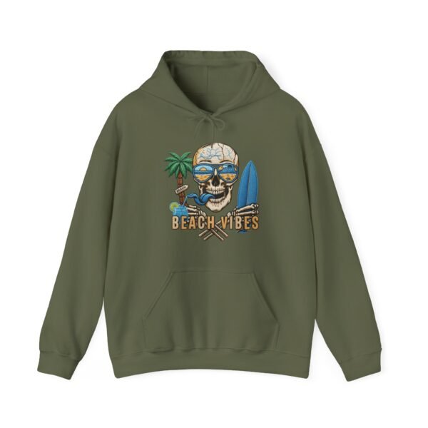 Beach Vibes Only, Skull Surf Hoodie With Attitude Embroidery Style Effect