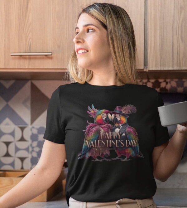 Valentine’s Day Pirate Parrot T-Shirt, Love Is in the Feathers, Women’s T-Shirt