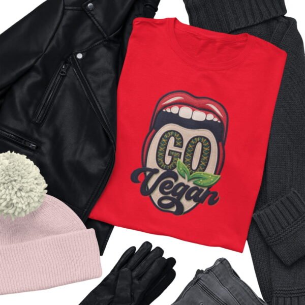 Vegan T-Shirt Medium Design , Bold Vegan Graphic Tee with Mouth Design, Thread-Style Effect