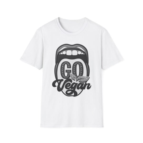 Unisex Retro T-Shirt Go Vegan, Featuring a Large Design, Eye-Catching Message, Embroidered Thread Effect.
