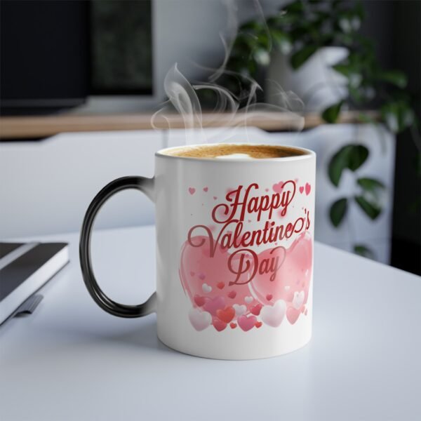 Color-Changing Mug, Cute Pink Heart Valentine’s Day Design (11oz)