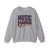 Music Teacher Crewneck Sweatshirt, Vintage Instrument & Musical Notes Design, Thread-style Effect