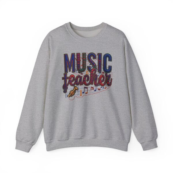 Music Teacher Crewneck Sweatshirt, Vintage Instrument & Musical Notes Design, Thread-style Effect