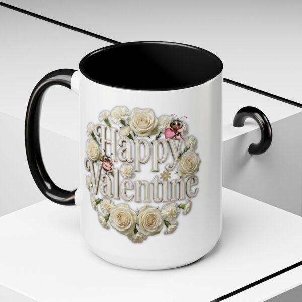 Valentine Mug , Happy Valentine Floral AccentMug, Colorful Coffee Mugs (11/15oz)