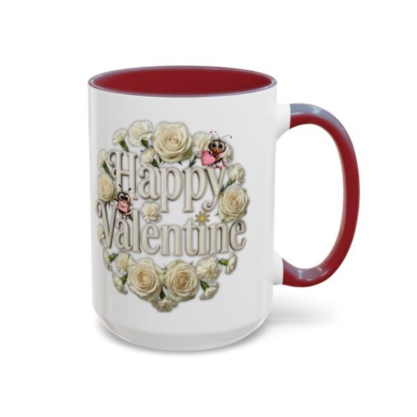 Valentine Mug , Happy Valentine Floral AccentMug, Colorful Coffee Mugs (11/15oz)