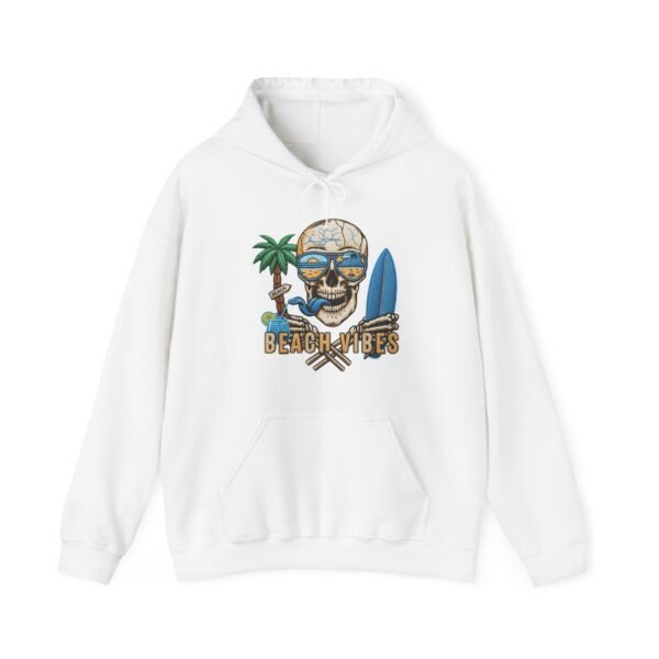 Beach Vibes Only, Skull Surf Hoodie With Attitude Embroidery Style Effect