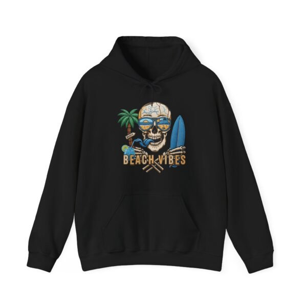 Beach Vibes Only, Skull Surf Hoodie With Attitude Embroidery Style Effect