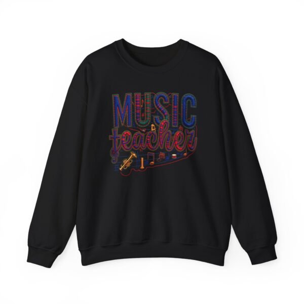 Music Teacher Crewneck Sweatshirt, Vintage Instrument & Musical Notes Design, Thread-style Effect