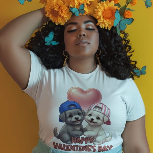 Valentine’s Day Puppies T-Shirt , Happy Valentine’s Day Cute Puppy Couple Tee, Women’s Tee