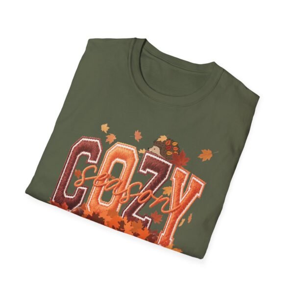 Cozy Season Women's T-Shirt,  Fall Leaves Autumn Graphic Tee, Embroidery Style Effect