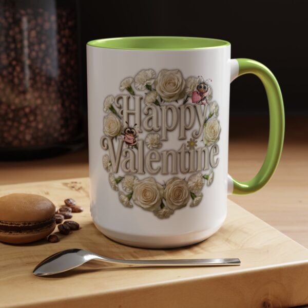 Valentine Mug , Happy Valentine Floral AccentMug, Colorful Coffee Mugs (11/15oz)