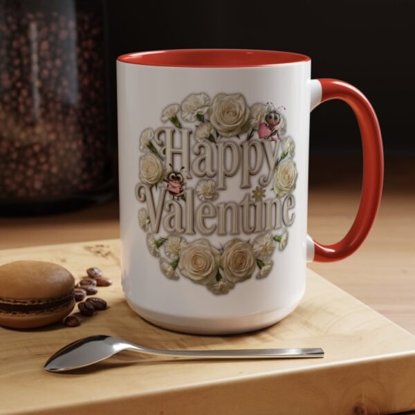 Valentine Mug , Happy Valentine Floral AccentMug, Colorful Coffee Mugs (11/15oz)