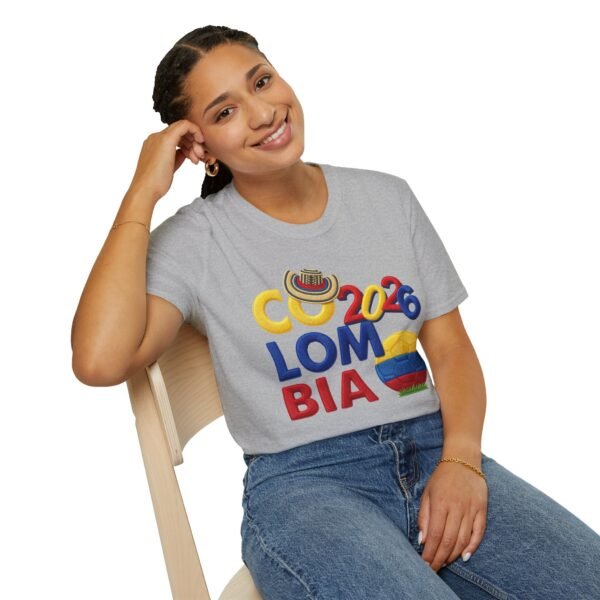 Colombia 2026 Soccer Fan T-Shirt,  Colombian Flag Ball Design, Embroidery Style
