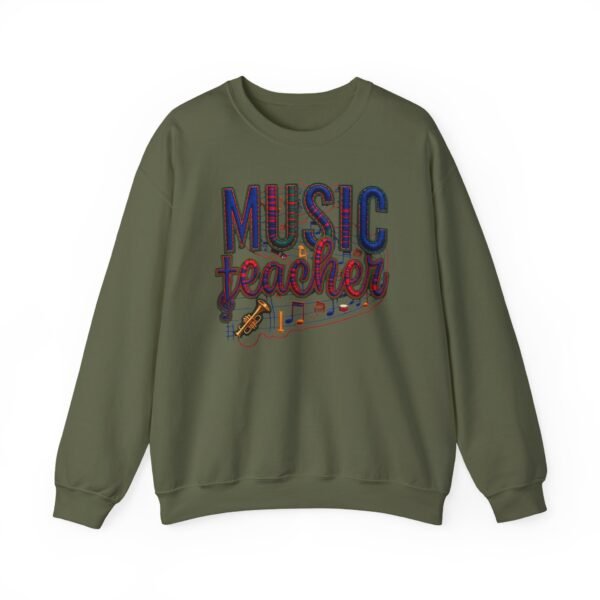 Music Teacher Crewneck Sweatshirt, Vintage Instrument & Musical Notes Design, Thread-style Effect