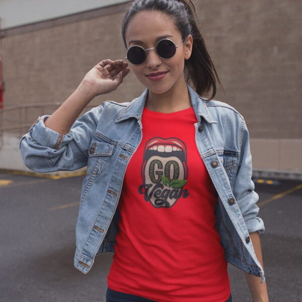 Vegan T-Shirt Medium Design , Bold Vegan Graphic Tee with Mouth Design, Thread-Style Effect