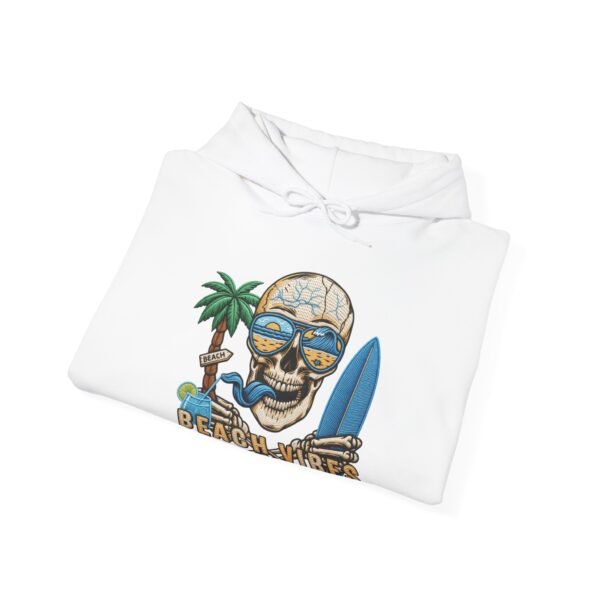 Beach Vibes Only, Skull Surf Hoodie With Attitude Embroidery Style Effect