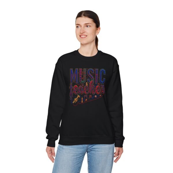 Music Teacher Crewneck Sweatshirt, Vintage Instrument & Musical Notes Design, Thread-style Effect