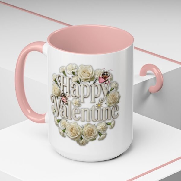 Valentine Mug , Happy Valentine Floral AccentMug, Colorful Coffee Mugs (11/15oz)