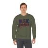 Music Teacher Crewneck Sweatshirt, Vintage Instrument & Musical Notes Design, Thread-style Effect