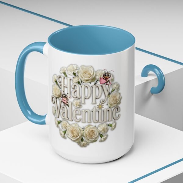 Valentine Mug , Happy Valentine Floral AccentMug, Colorful Coffee Mugs (11/15oz)