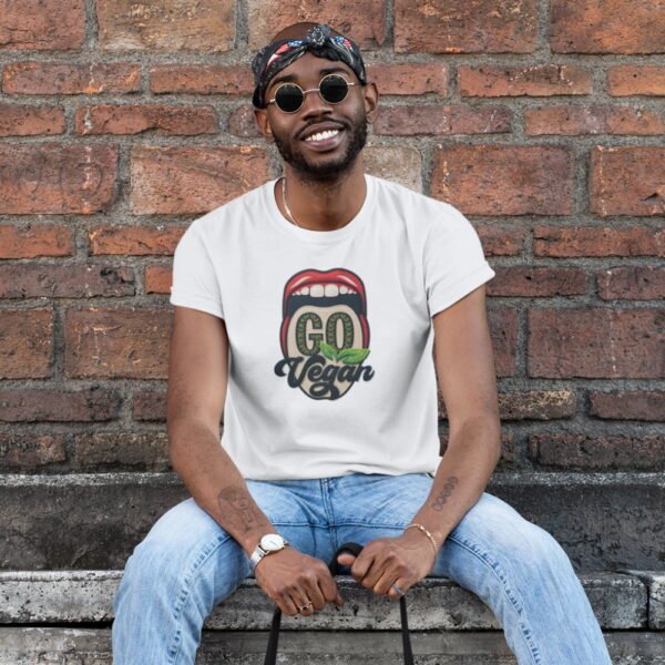 Vegan T-Shirt Medium Design , Bold Vegan Graphic Tee with Mouth Design, Thread-Style Effect