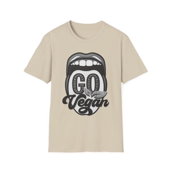 Unisex Retro T-Shirt Go Vegan, Featuring a Large Design, Eye-Catching Message, Embroidered Thread Effect.