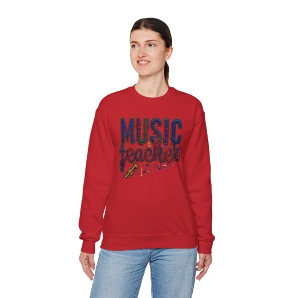 Music Teacher Crewneck Sweatshirt, Vintage Instrument & Musical Notes Design, Thread-style Effect