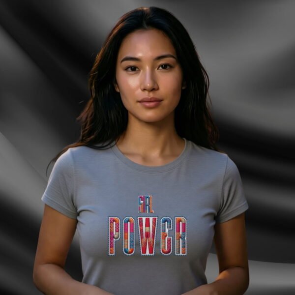 Girl Power Women’s Tee – Wear Your Strength, Share the Energy, Embroidery Style Effect