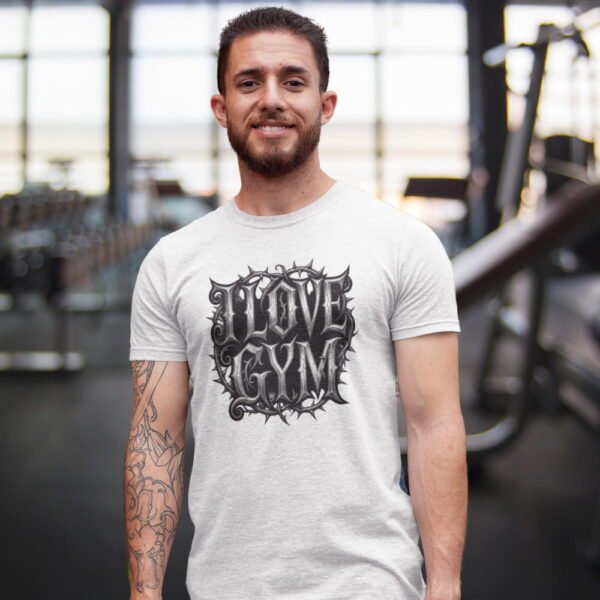 I Love Gym Gothic T-Shirt, Black Thorny Typography Fitness I Love Gym Gothic T-Shirt, Black Thorny Typography Fitness