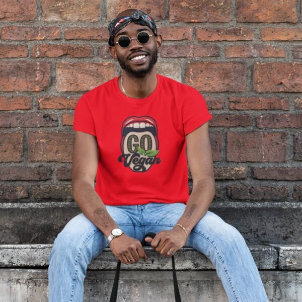 Vegan T-Shirt Medium Design , Bold Vegan Graphic Tee with Mouth Design, Thread-Style Effect