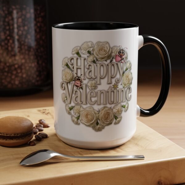 Valentine Mug , Happy Valentine Floral AccentMug, Colorful Coffee Mugs (11/15oz)