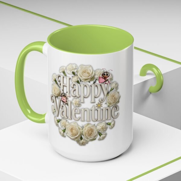 Valentine Mug , Happy Valentine Floral AccentMug, Colorful Coffee Mugs (11/15oz)