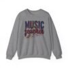 Music Teacher Crewneck Sweatshirt, Vintage Instrument & Musical Notes Design, Thread-style Effect