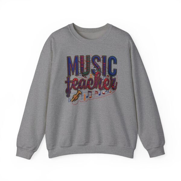 Music Teacher Crewneck Sweatshirt, Vintage Instrument & Musical Notes Design, Thread-style Effect