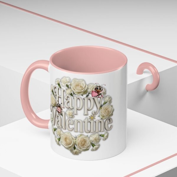Valentine Mug , Happy Valentine Floral AccentMug, Colorful Coffee Mugs (11/15oz)