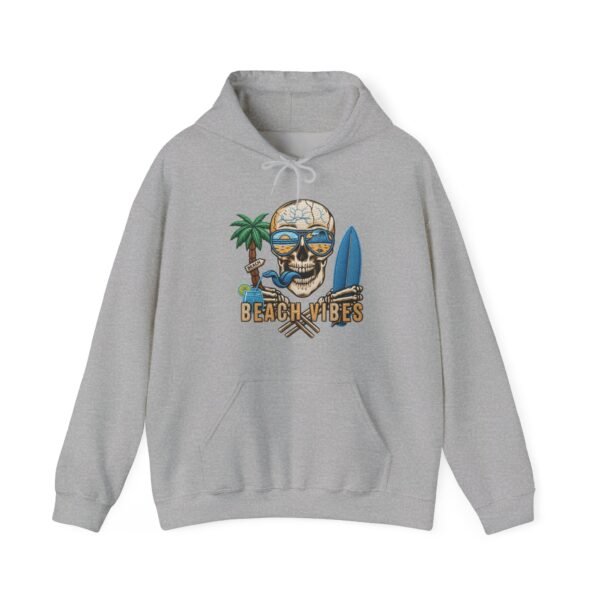 Beach Vibes Only, Skull Surf Hoodie With Attitude Embroidery Style Effect