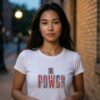 Girl Power Women’s Tee – Wear Your Strength, Share the Energy, Embroidery Style Effect