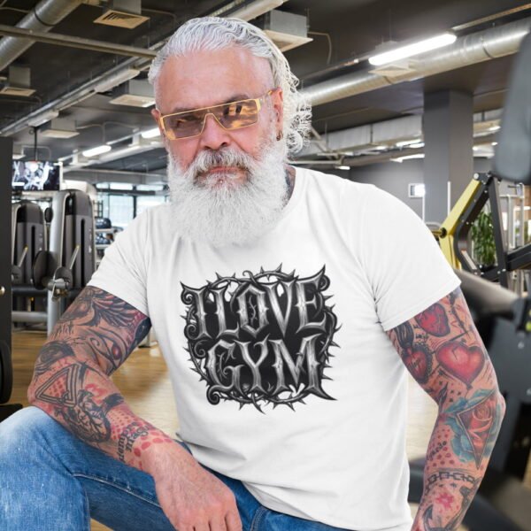 I Love Gym Gothic T-Shirt, Black Thorny Typography Fitness I Love Gym Gothic T-Shirt, Black Thorny Typography Fitness