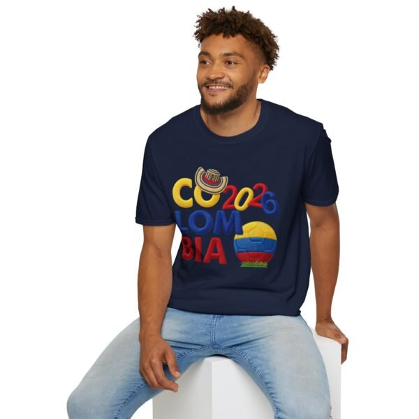Colombia 2026 Soccer Fan T-Shirt,  Colombian Flag Ball Design, Embroidery Style