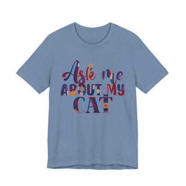 Ask Me About My Cat T‑Shirt, Funny Cat Lover Tee, Crochet Effect