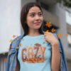 Cozy Season Women’s T-Shirt, Fall Leaves Autumn Graphic Tee, Effect Embroidery Style