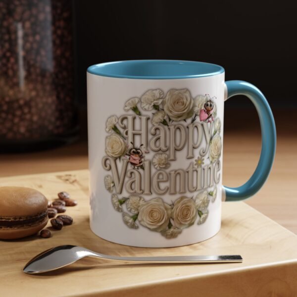 Valentine Mug , Happy Valentine Floral AccentMug, Colorful Coffee Mugs (11/15oz)