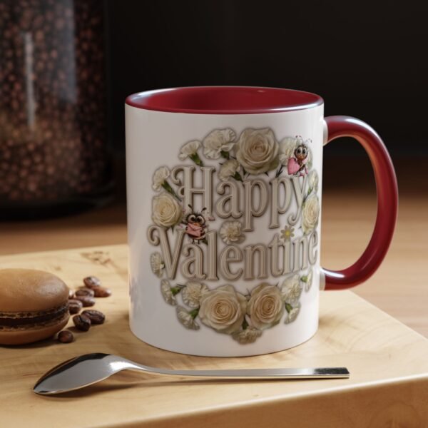 Valentine Mug , Happy Valentine Floral AccentMug, Colorful Coffee Mugs (11/15oz)