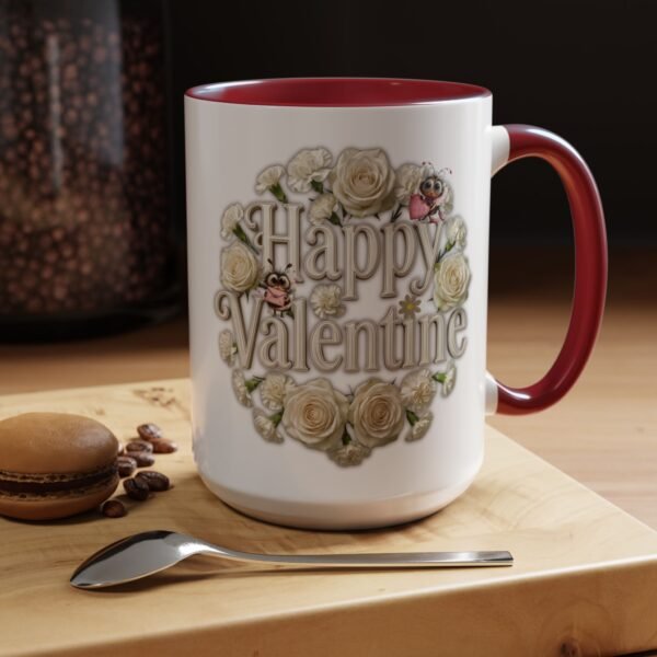 Valentine Mug , Happy Valentine Floral AccentMug, Colorful Coffee Mugs (11/15oz)