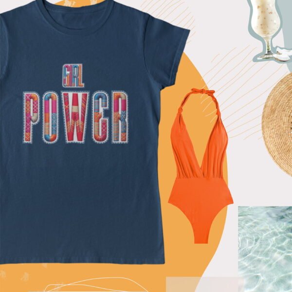 Girl Power Women’s Tee – Wear Your Strength, Share the Energy, Embroidery Style Effect