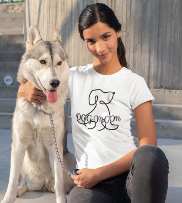 Dog Mom T-Shirt, Script Line Art Puppy Tee for Dog Lovers