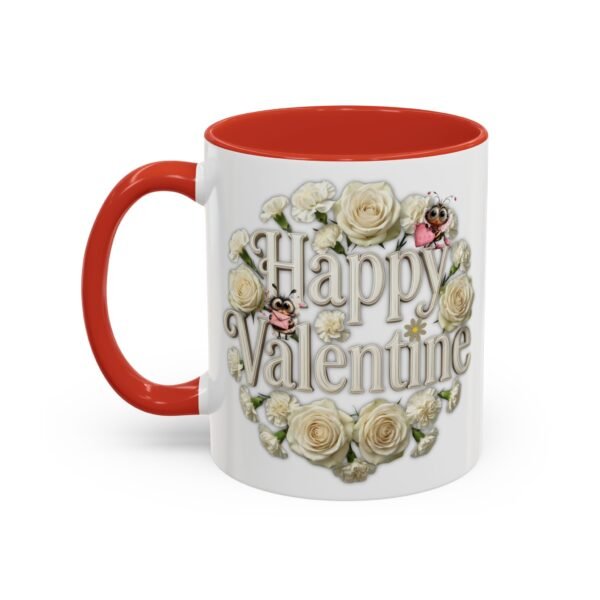 Valentine Mug , Happy Valentine Floral AccentMug, Colorful Coffee Mugs (11/15oz)