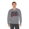 Music Teacher Crewneck Sweatshirt, Vintage Instrument & Musical Notes Design, Thread-style Effect